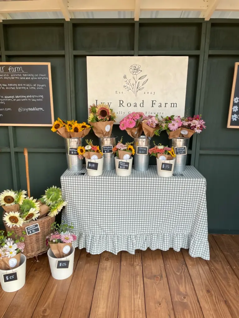 Sunny, the Ivy Road Farm roadside flower stand